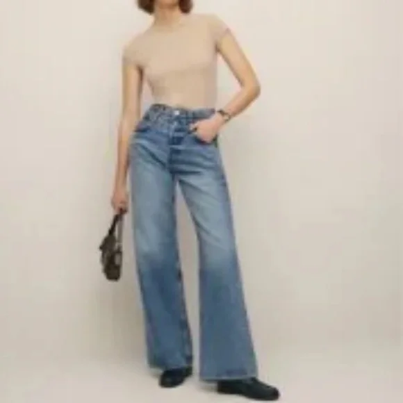 Reformation Cary Double Waistband High Rise Slouchy Wide Leg Jeans Rainy Sz 26 - Picture 2 of 8
